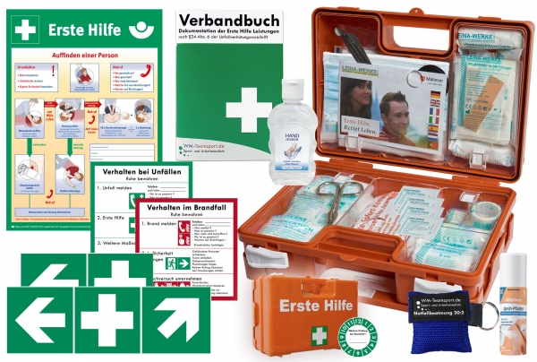 Erste-Hilfe-Koffer M5 QUICK für Betriebe nach aktueller DIN/EN 13157 inkl. Notfallbeatmungshilfe, Hygiene-Gel & Sprühpflaster